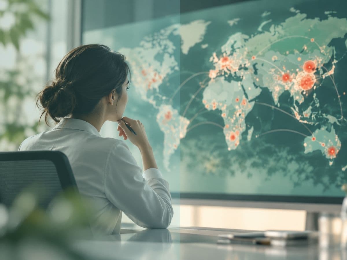 Public health professional analysing a global outbreak map